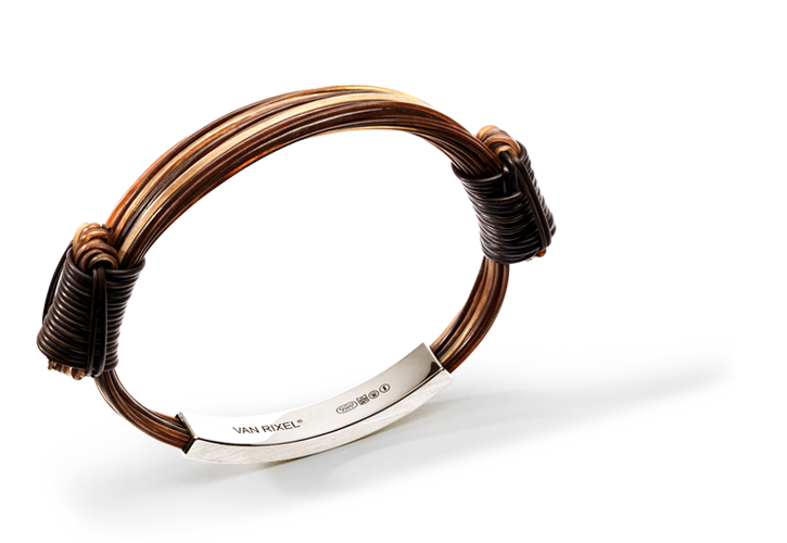 Een luxe, High End 925 zilveren heren- of dames-armband, handgemaakt met exclusief bruin Olifantenhaar en schuifknopen - Medium